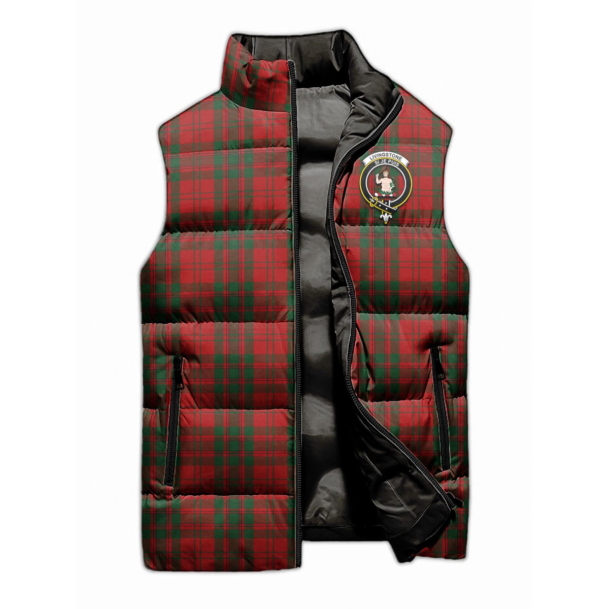 Livingstone Tartan Sleeveless Puffer Jacket with Family Crest - Tartan Vibes Clothing