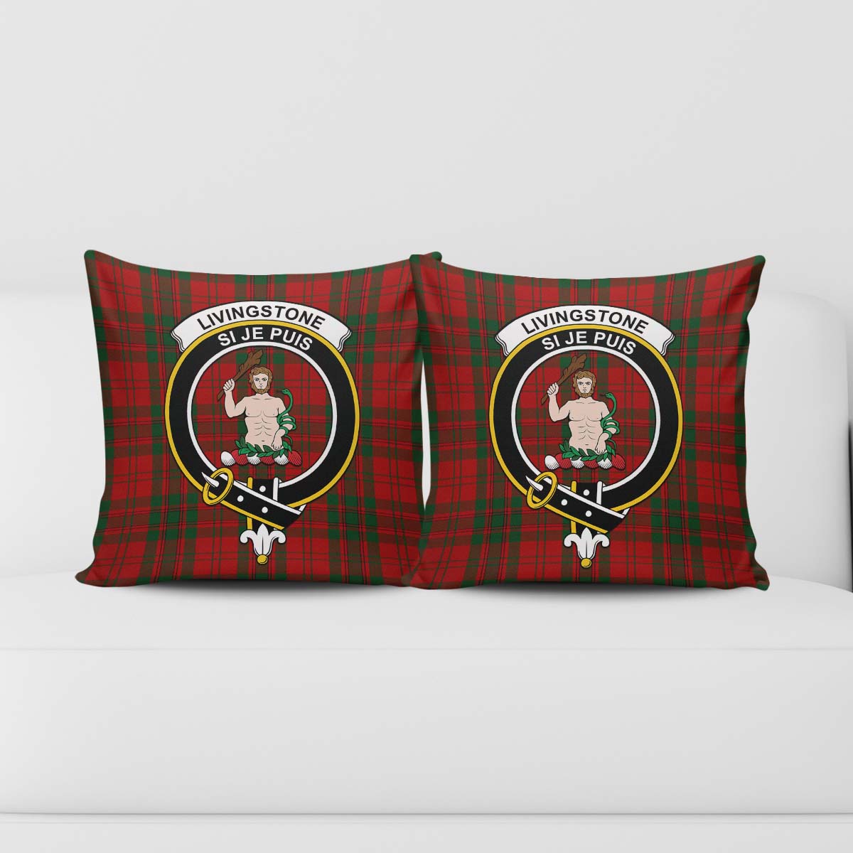 Livingstone Tartan Pillow Cover with Family Crest - Tartan Vibes Clothing