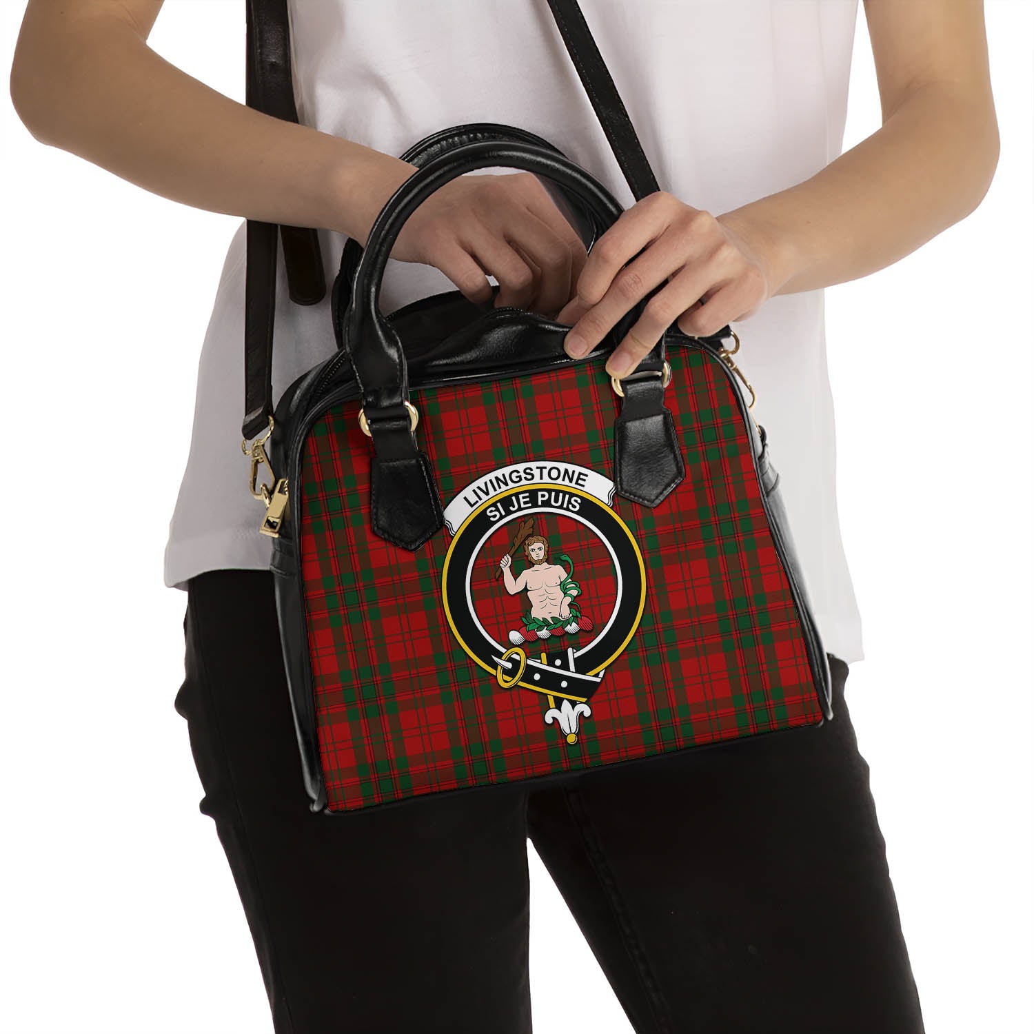 Livingston Tartan Shoulder Handbags with Family Crest - Tartanvibesclothing