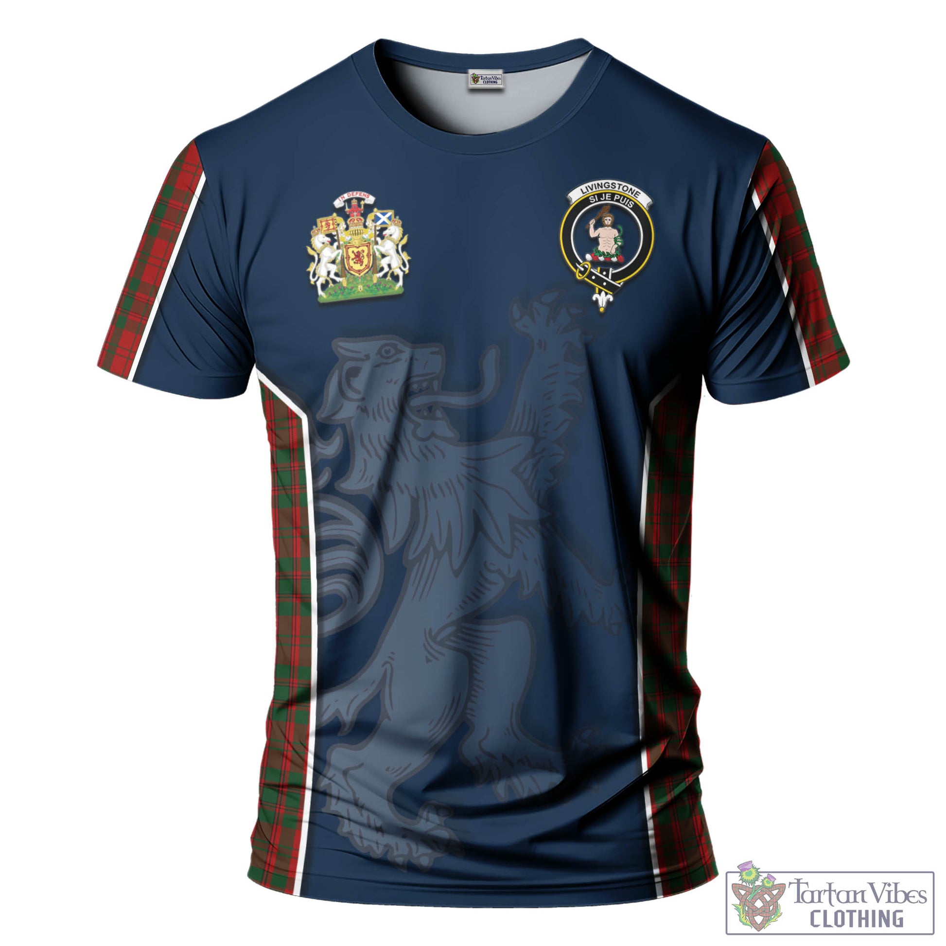 Tartan Vibes Clothing Livingston Tartan T-Shirt with Family Crest and Lion Rampant Vibes Sport Style