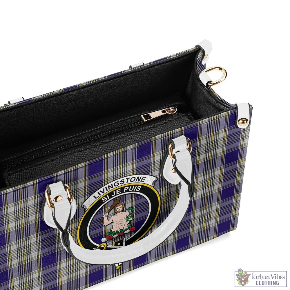 Tartan Vibes Clothing Livingston Dress Tartan Luxury Leather Handbags with Family Crest