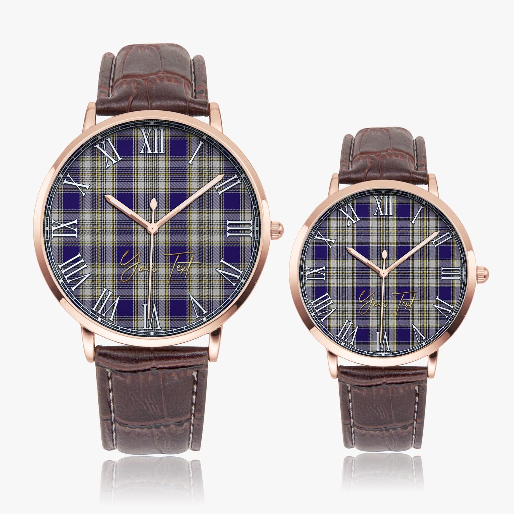 Livingston Dress Tartan Personalized Your Text Leather Trap Quartz Watch Ultra Thin Rose Gold Case With Brown Leather Strap - Tartanvibesclothing