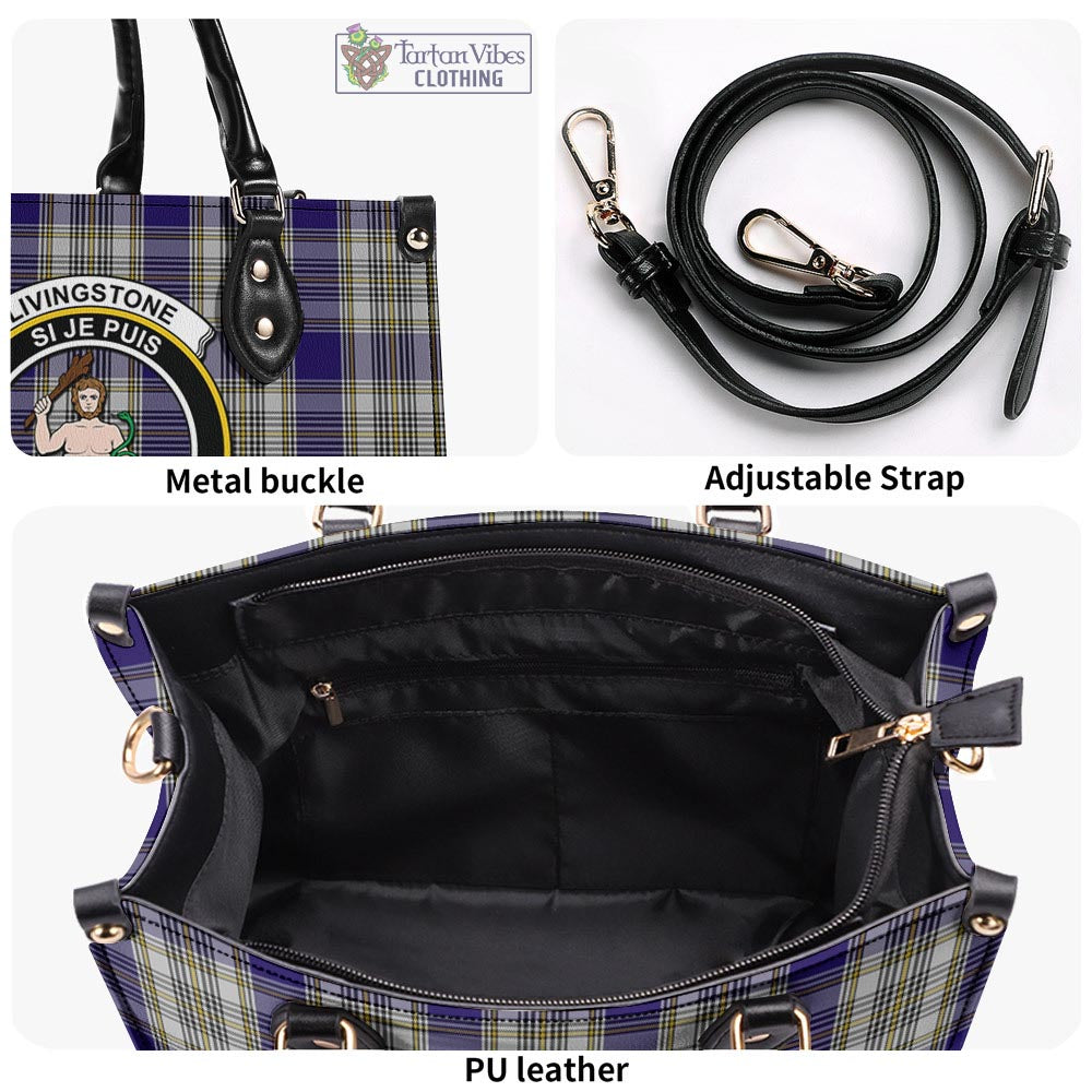 Tartan Vibes Clothing Livingston Dress Tartan Luxury Leather Handbags with Family Crest