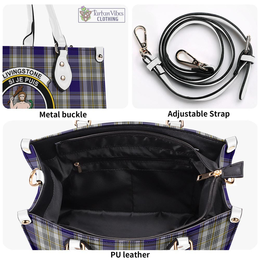 Tartan Vibes Clothing Livingston Dress Tartan Luxury Leather Handbags with Family Crest