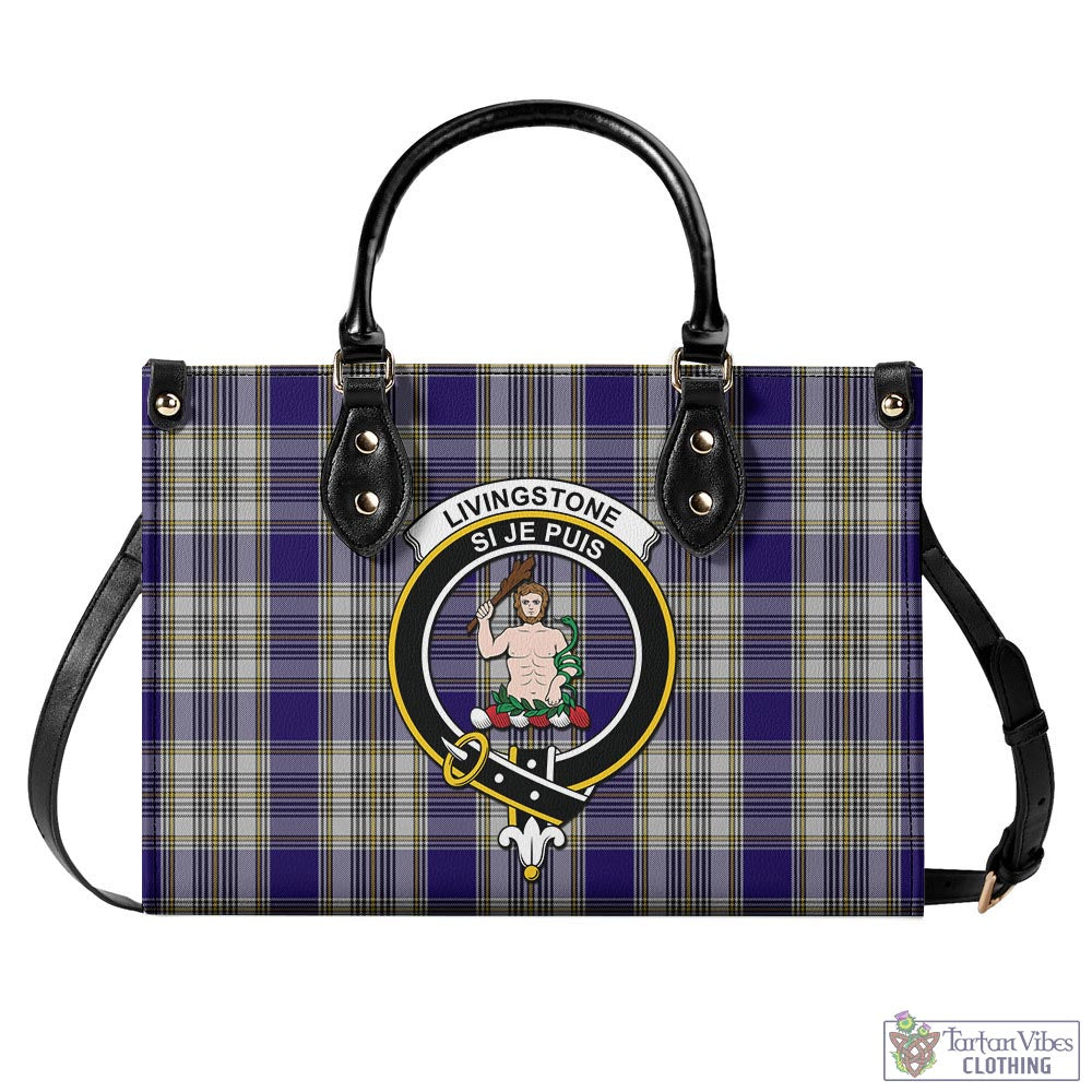 Tartan Vibes Clothing Livingston Dress Tartan Luxury Leather Handbags with Family Crest