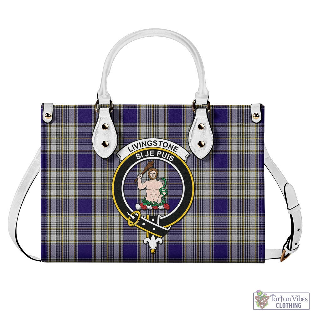 Tartan Vibes Clothing Livingston Dress Tartan Luxury Leather Handbags with Family Crest