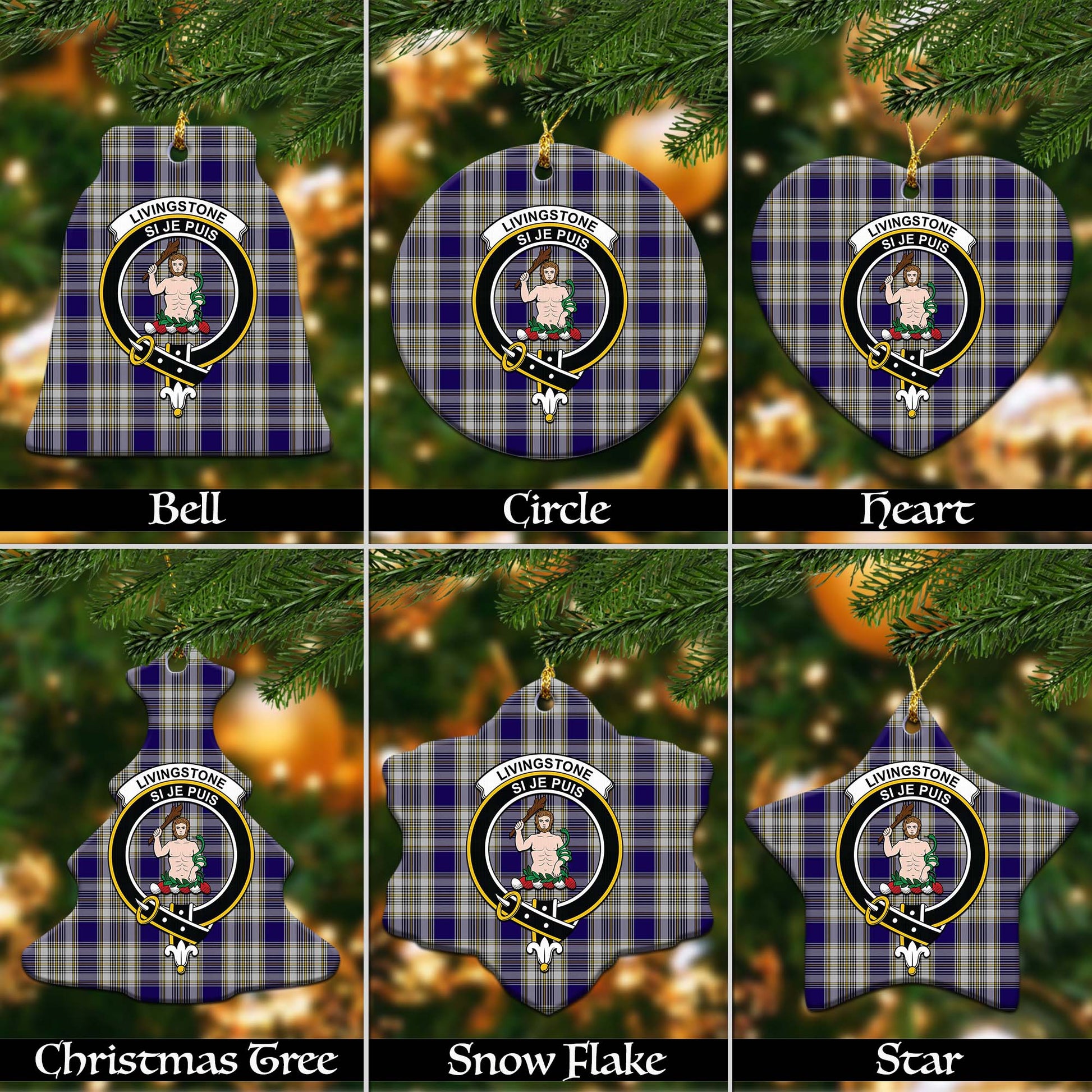 Livingston Dress Tartan Christmas Ornaments with Family Crest - Tartanvibesclothing