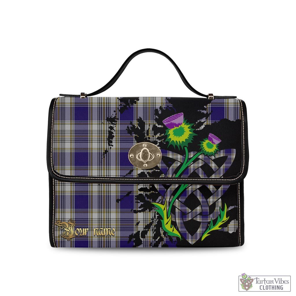 Tartan Vibes Clothing Livingston Dress Tartan Waterproof Canvas Bag with Scotland Map and Thistle Celtic Accents