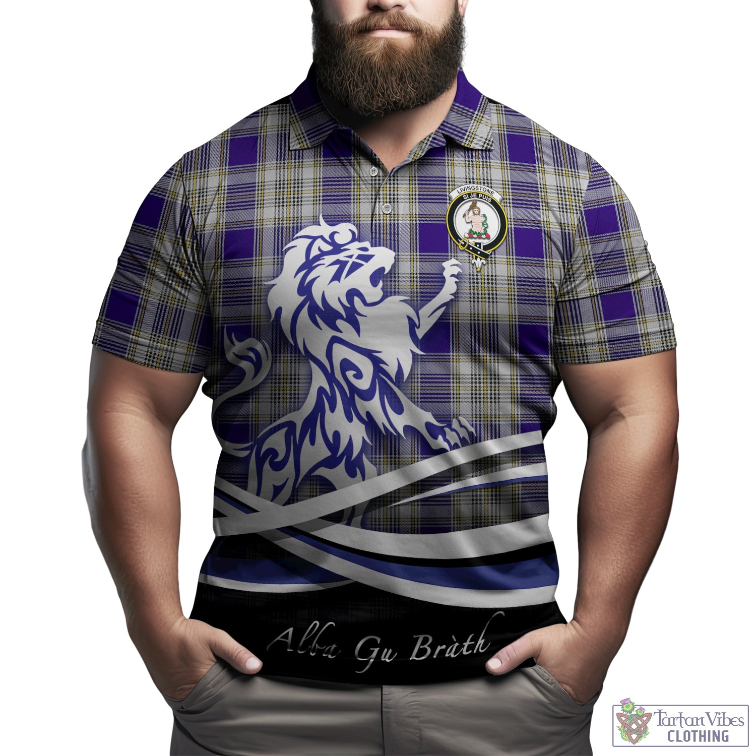 livingston-dress-tartan-polo-shirt-with-alba-gu-brath-regal-lion-emblem