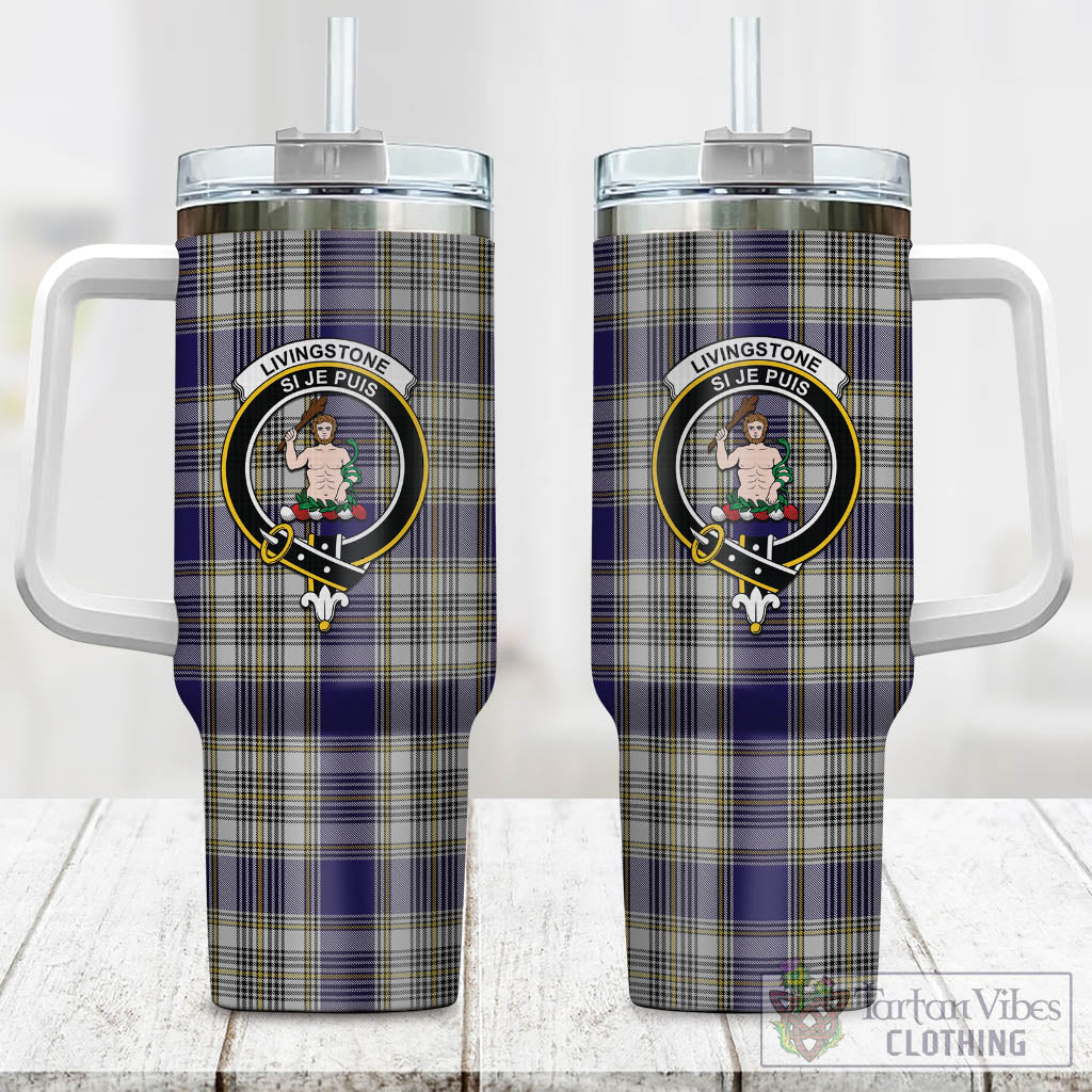 Tartan Vibes Clothing Livingston Dress Tartan and Family Crest Tumbler with Handle