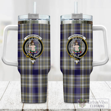 Livingstone Dress Tartan and Family Crest Tumbler with Handle