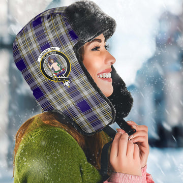 Livingstone Dress Tartan Winter Trapper Hat with Family Crest