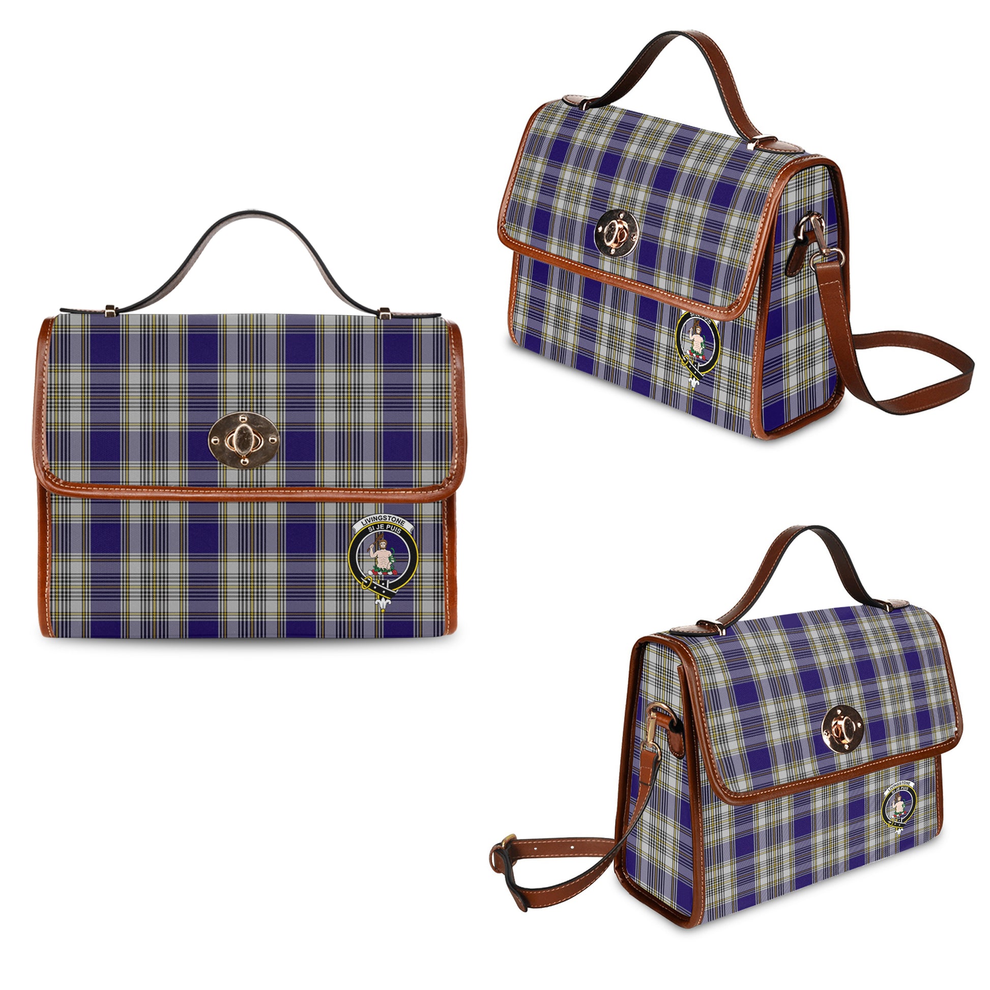 livingston-dress-tartan-leather-strap-waterproof-canvas-bag-with-family-crest