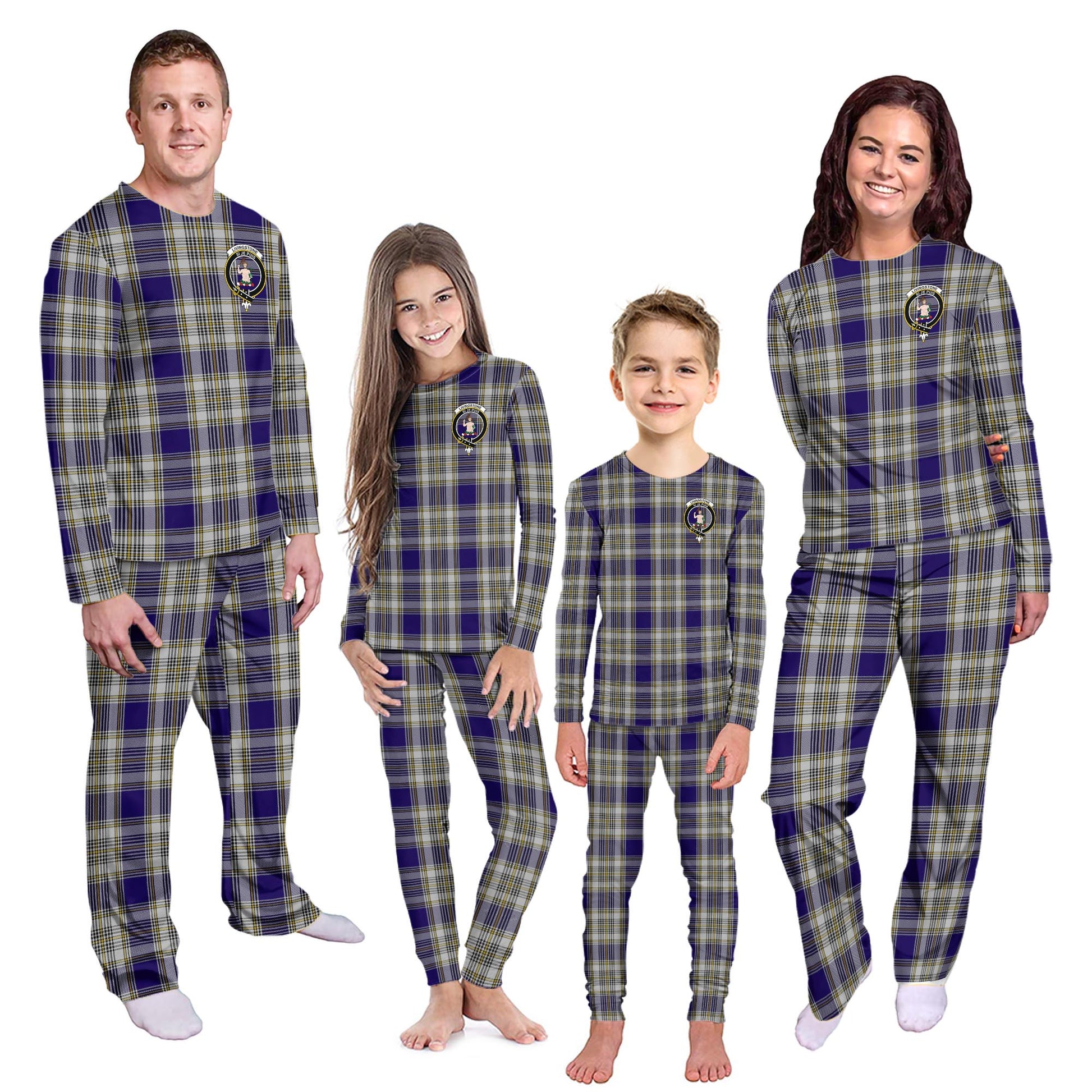 Livingston Dress Tartan Pajamas Family Set with Family Crest - Tartanvibesclothing