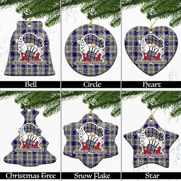 Livingstone Dress Tartan Christmas Ceramic Ornaments with Scottish Gnome Playing Bagpipes