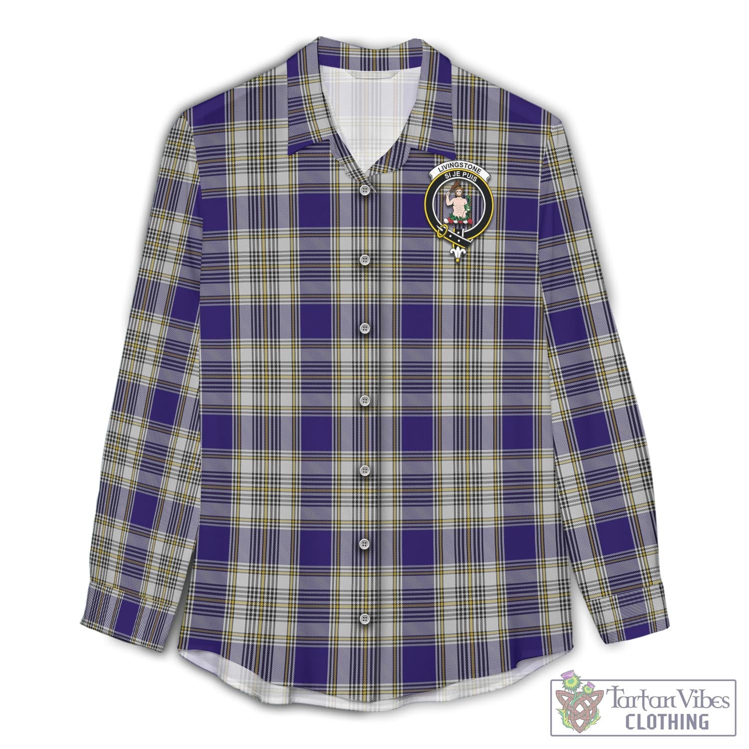 Tartan Vibes Clothing Livingston Dress Tartan Womens Casual Shirt with Family Crest