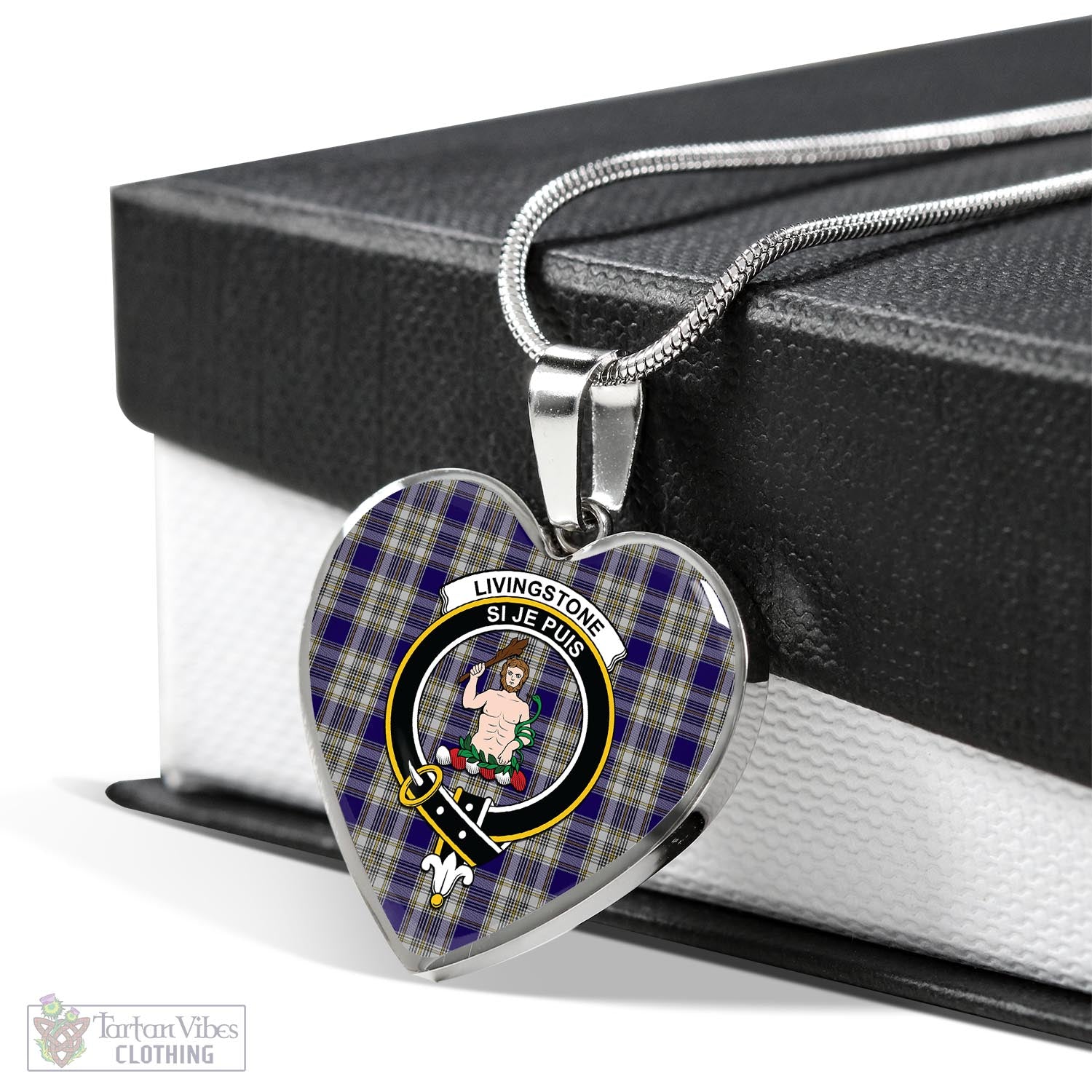 Tartan Vibes Clothing Livingston Dress Tartan Heart Necklace with Family Crest