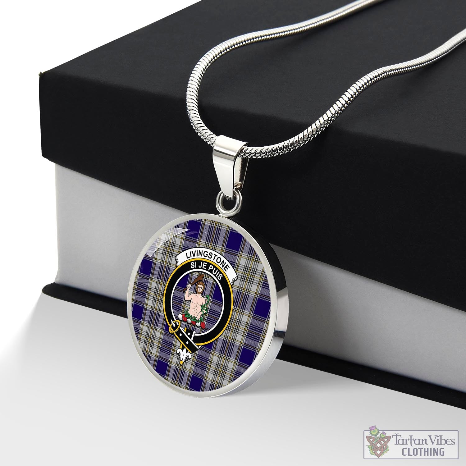 Tartan Vibes Clothing Livingston Dress Tartan Circle Necklace with Family Crest