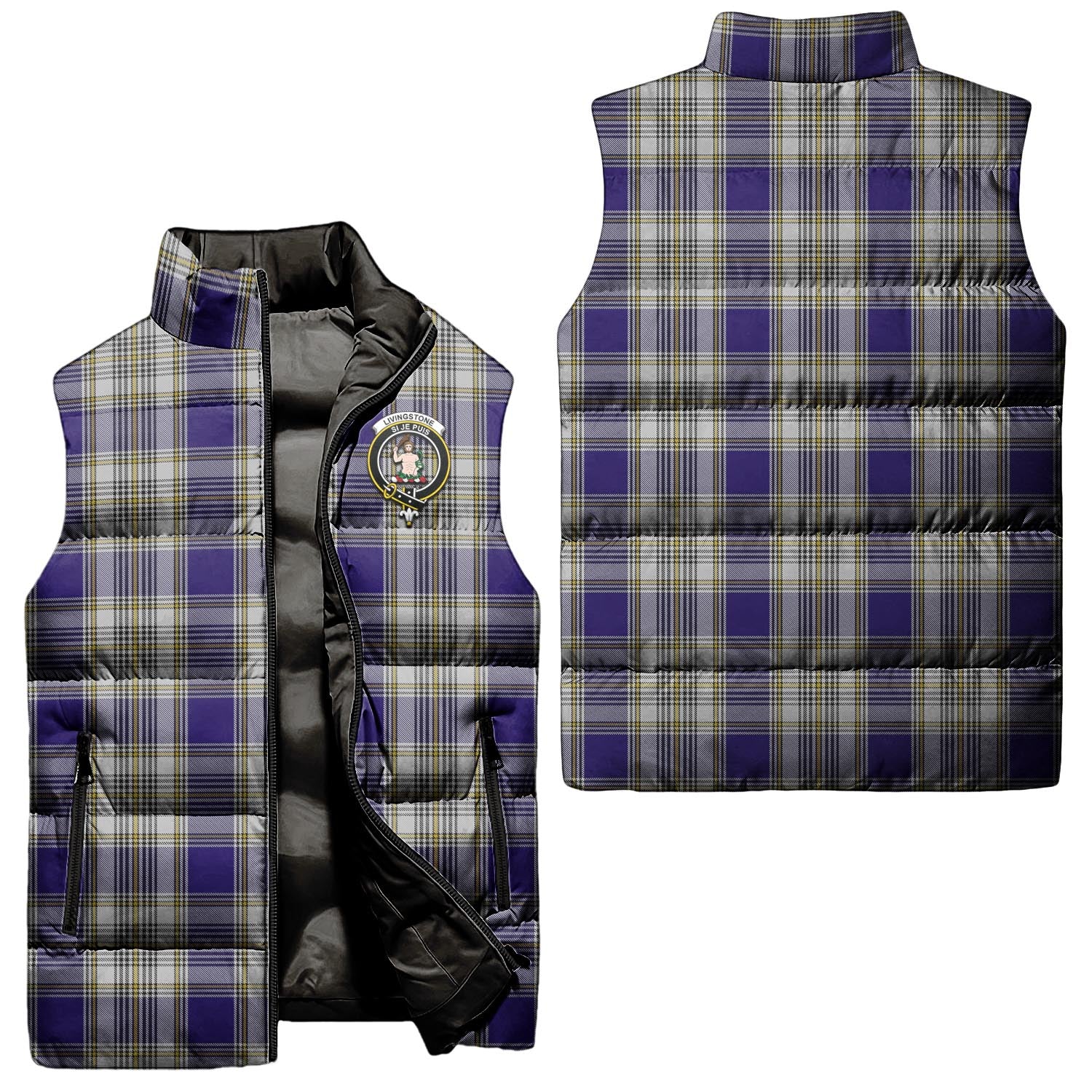 Livingston Dress Tartan Sleeveless Puffer Jacket with Family Crest Unisex - Tartanvibesclothing