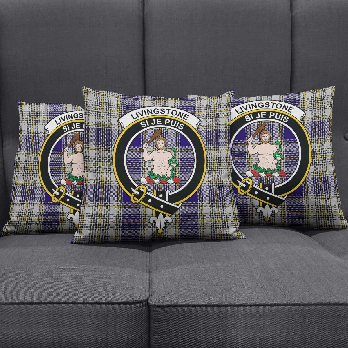 Livingston Dress Tartan Pillow Cover with Family Crest Square Pillow Cover - Tartanvibesclothing