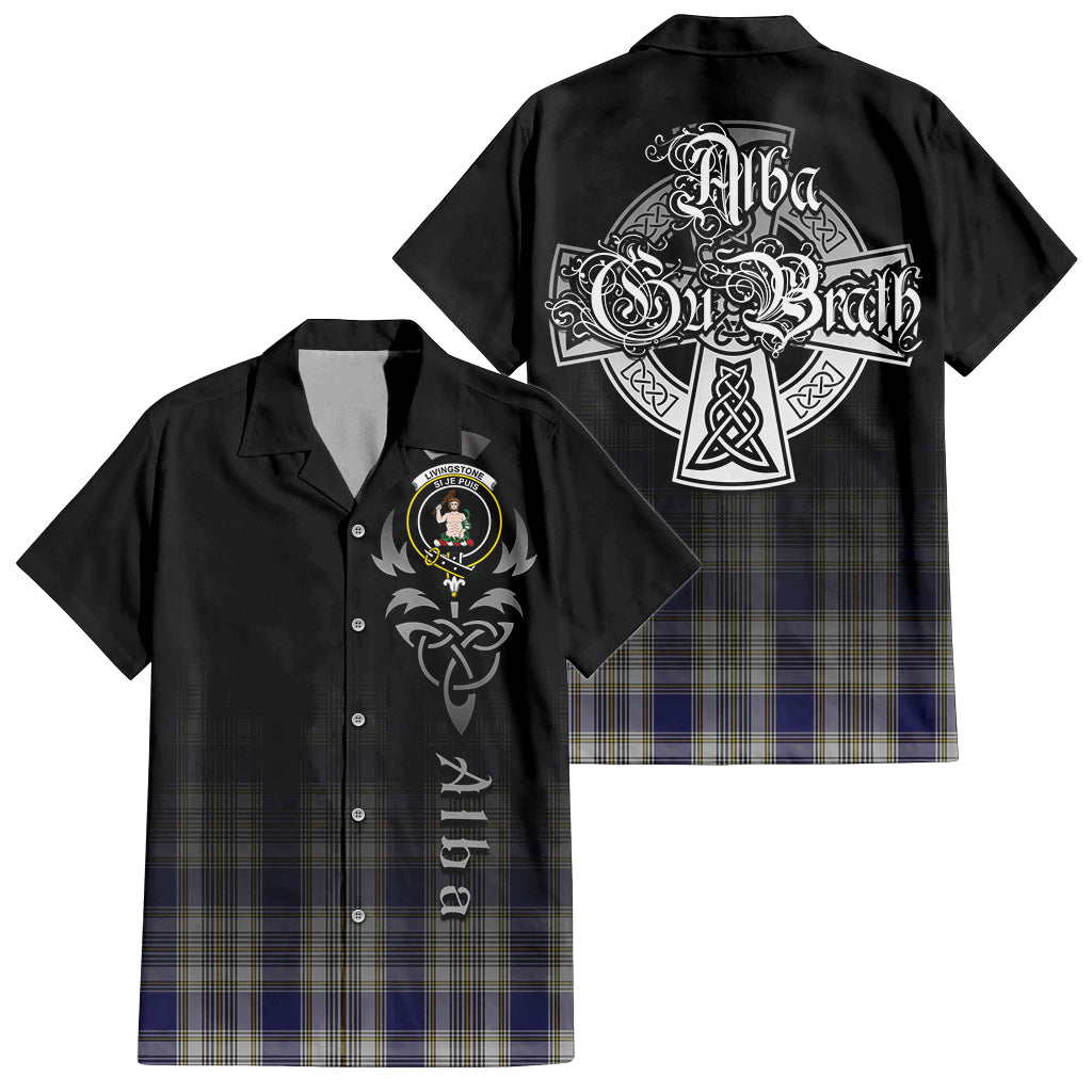 Tartan Vibes Clothing Livingston Dress Tartan Short Sleeve Button Up Featuring Alba Gu Brath Family Crest Celtic Inspired