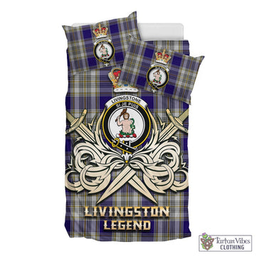 Livingstone Dress Tartan Bedding Set with Clan Crest and the Golden Sword of Courageous Legacy