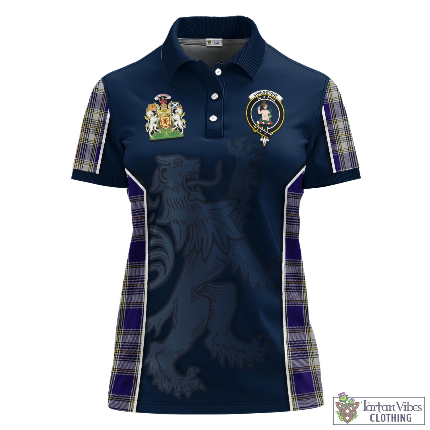 Livingstone Dress Tartan Women's Polo Shirt with Family Crest and Lion Rampant Vibes Sport Style - Tartan Vibes Clothing