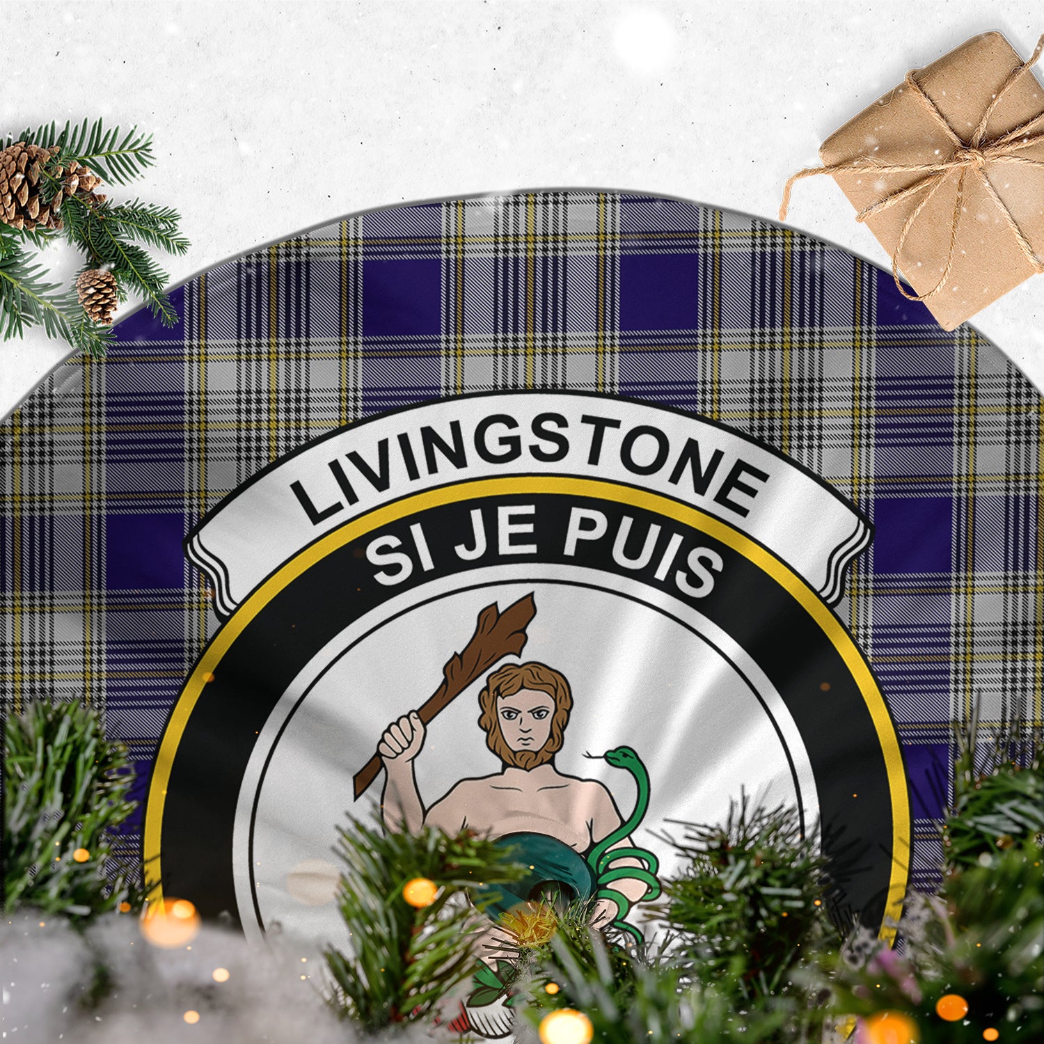 Livingston Dress Tartan Christmas Tree Skirt with Family Crest - Tartanvibesclothing