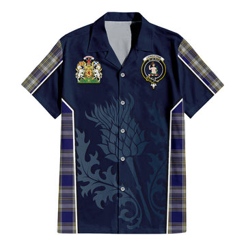 Livingstone Dress Tartan Short Sleeve Button Up Shirt with Family Crest and Scottish Thistle Vibes Sport Style