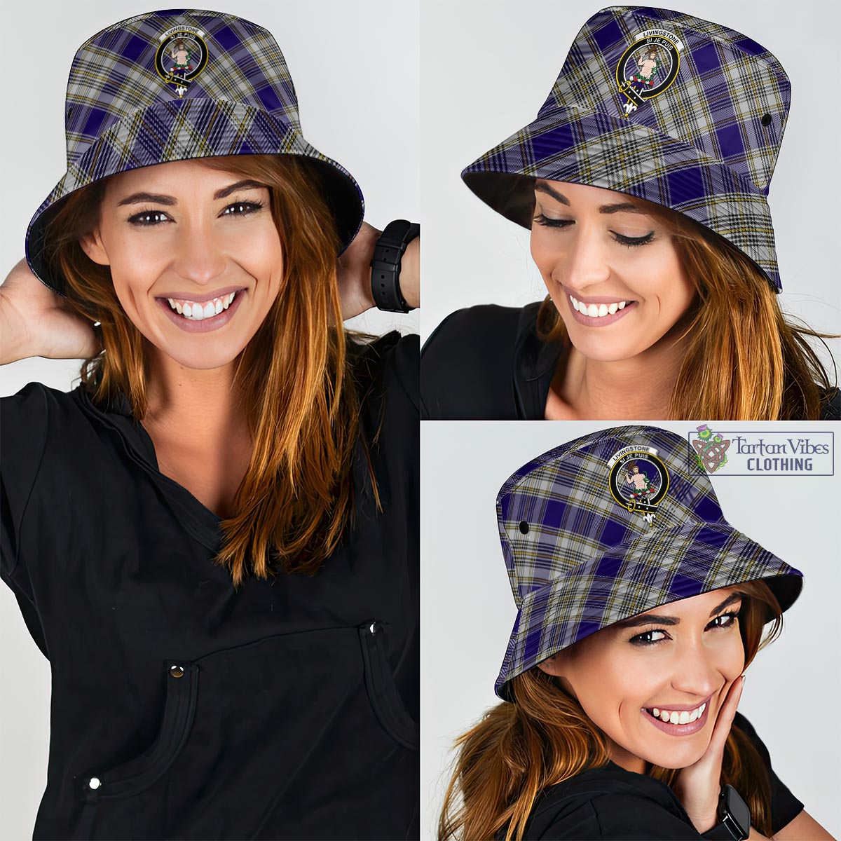 Tartan Vibes Clothing Livingston Dress Tartan Bucket Hat with Family Crest