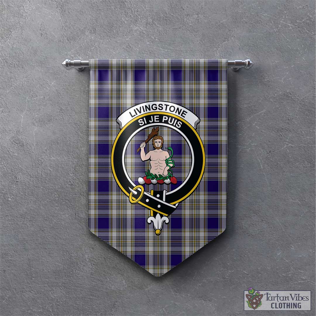 Tartan Vibes Clothing Livingston Dress Tartan Gonfalon, Tartan Banner with Family Crest