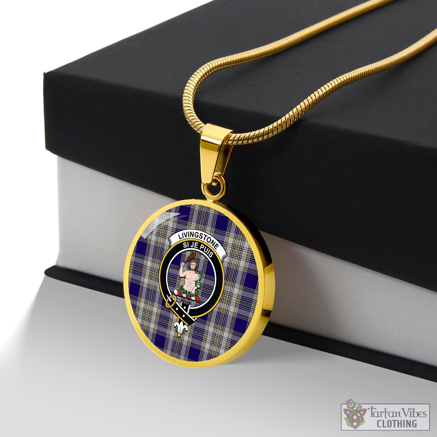 Tartan Vibes Clothing Livingston Dress Tartan Circle Necklace with Family Crest