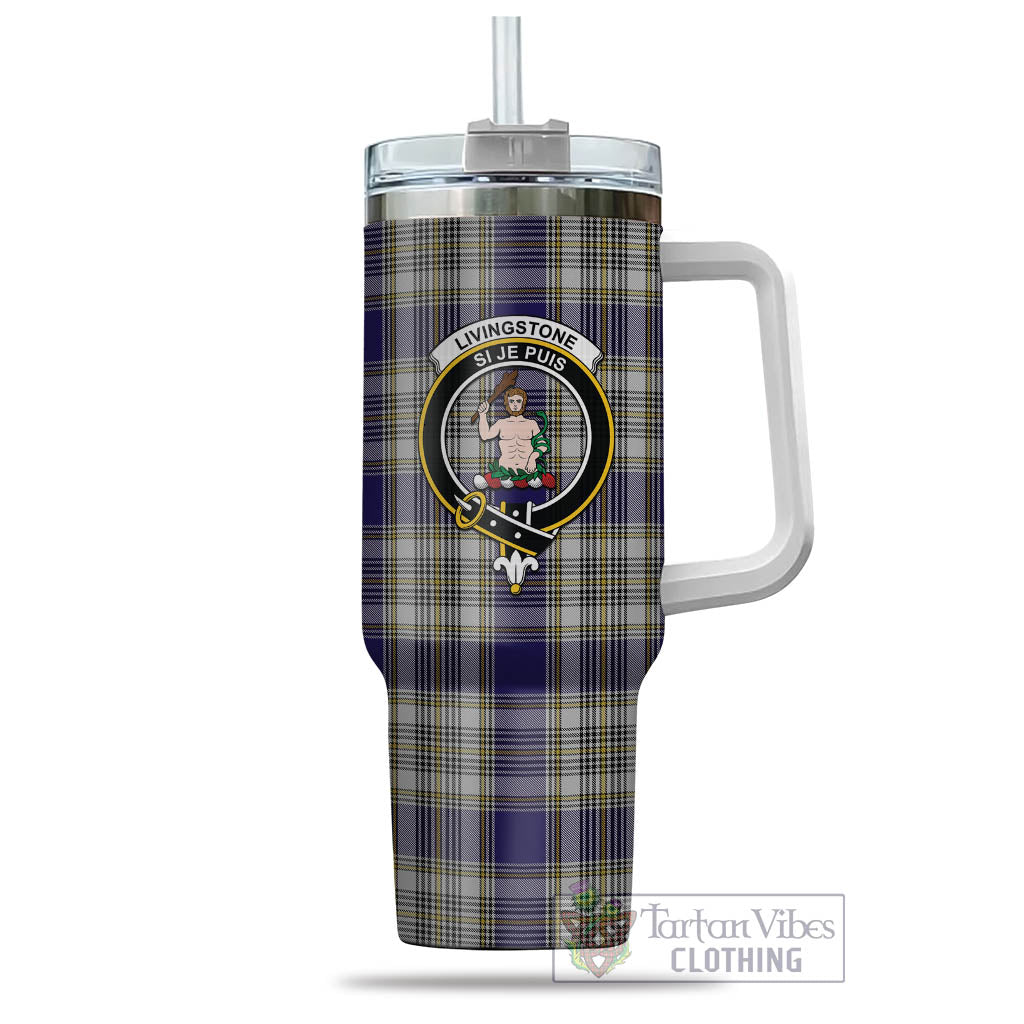 Tartan Vibes Clothing Livingston Dress Tartan and Family Crest Tumbler with Handle