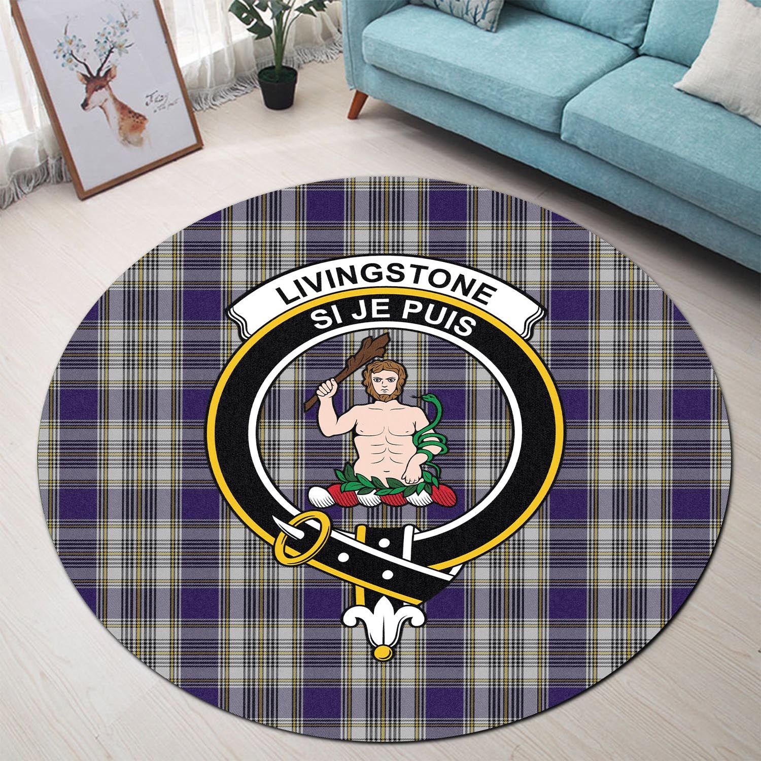 livingston-dress-tartan-round-rug-with-family-crest