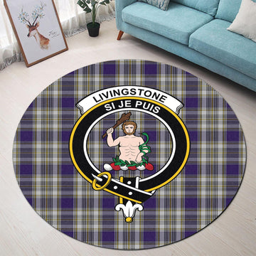 Livingstone Dress Tartan Round Rug with Family Crest