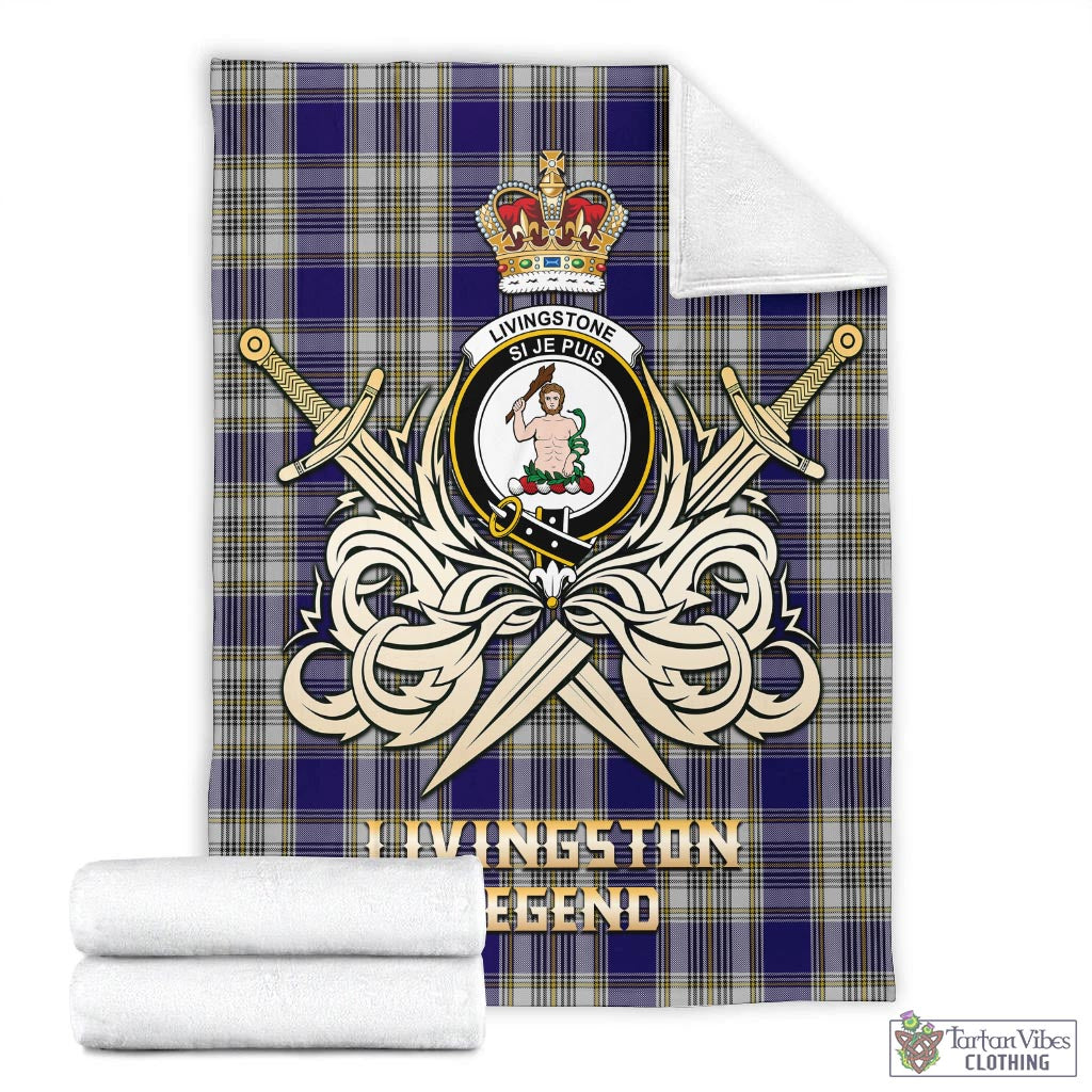 Tartan Vibes Clothing Livingston Dress Tartan Blanket with Clan Crest and the Golden Sword of Courageous Legacy