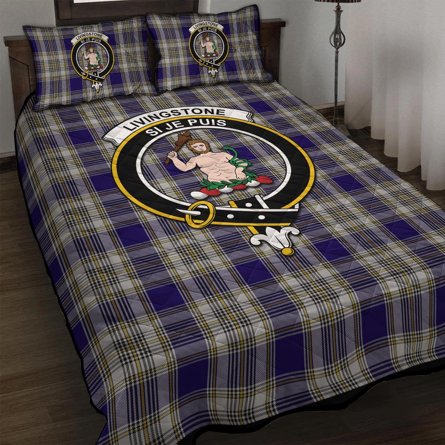 Livingstone Dress Tartan Quilt Bed Set with Family Crest - Tartan Vibes Clothing