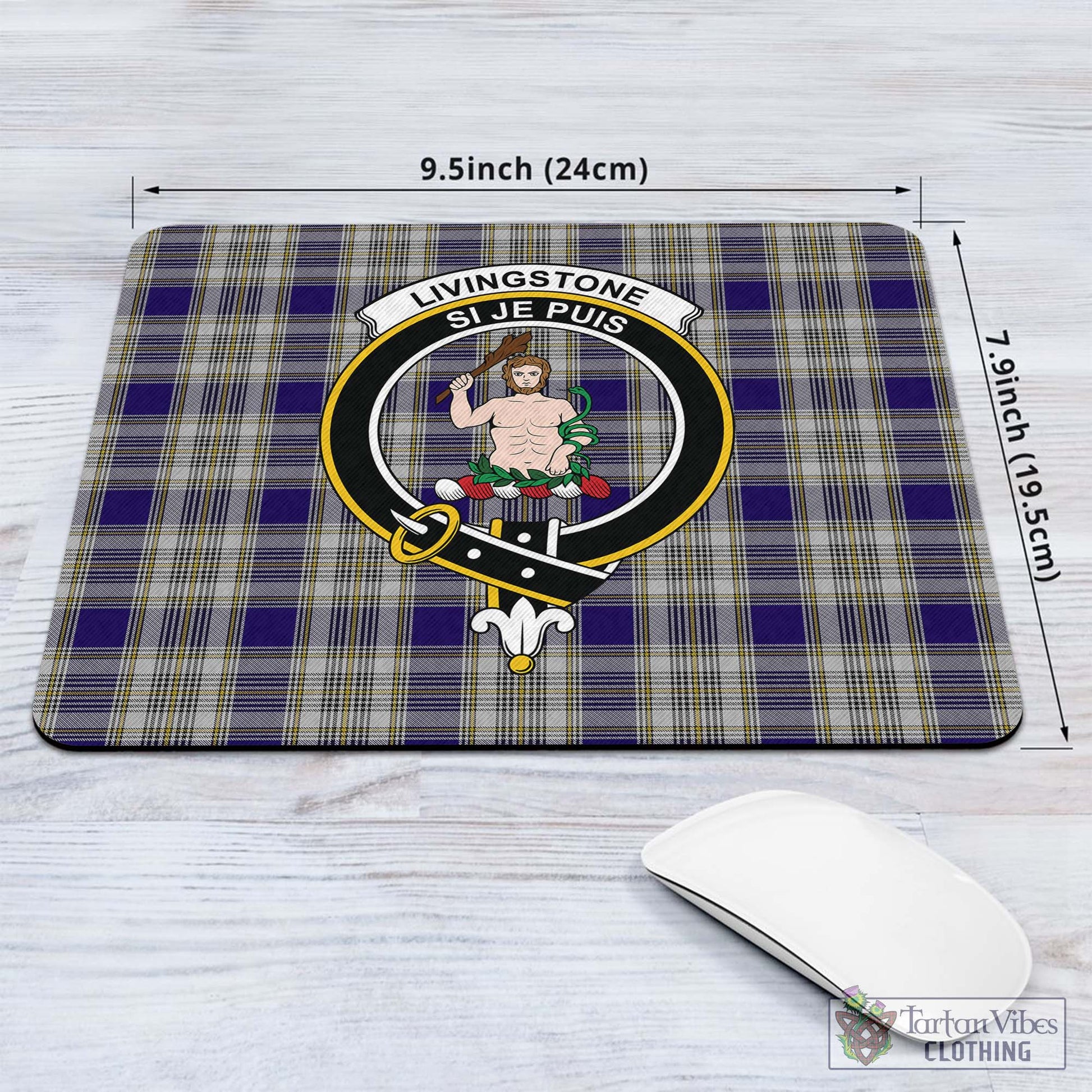 Tartan Vibes Clothing Livingston Dress Tartan Mouse Pad with Family Crest