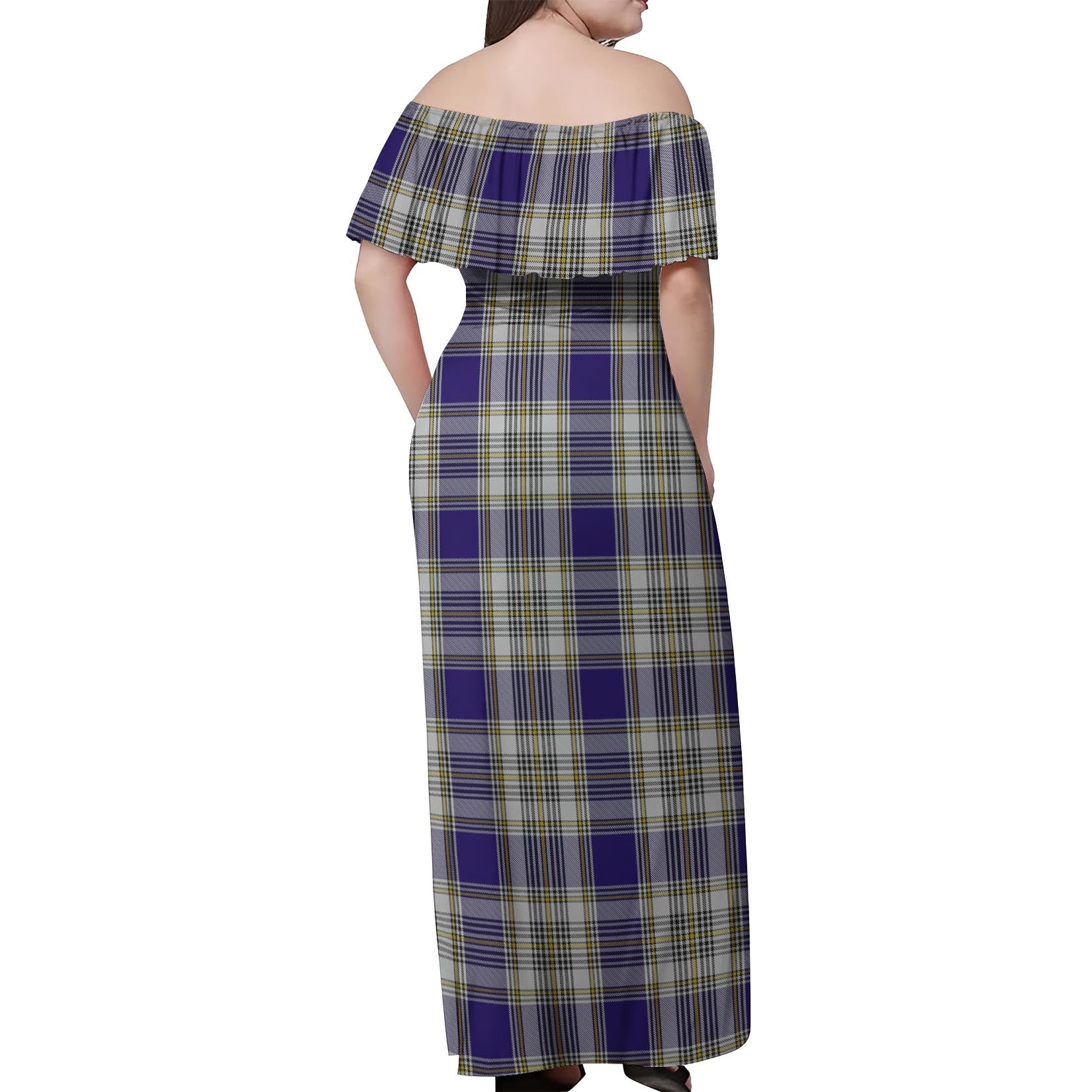 Livingston Dress Tartan Off Shoulder Long Dress - Tartanvibesclothing