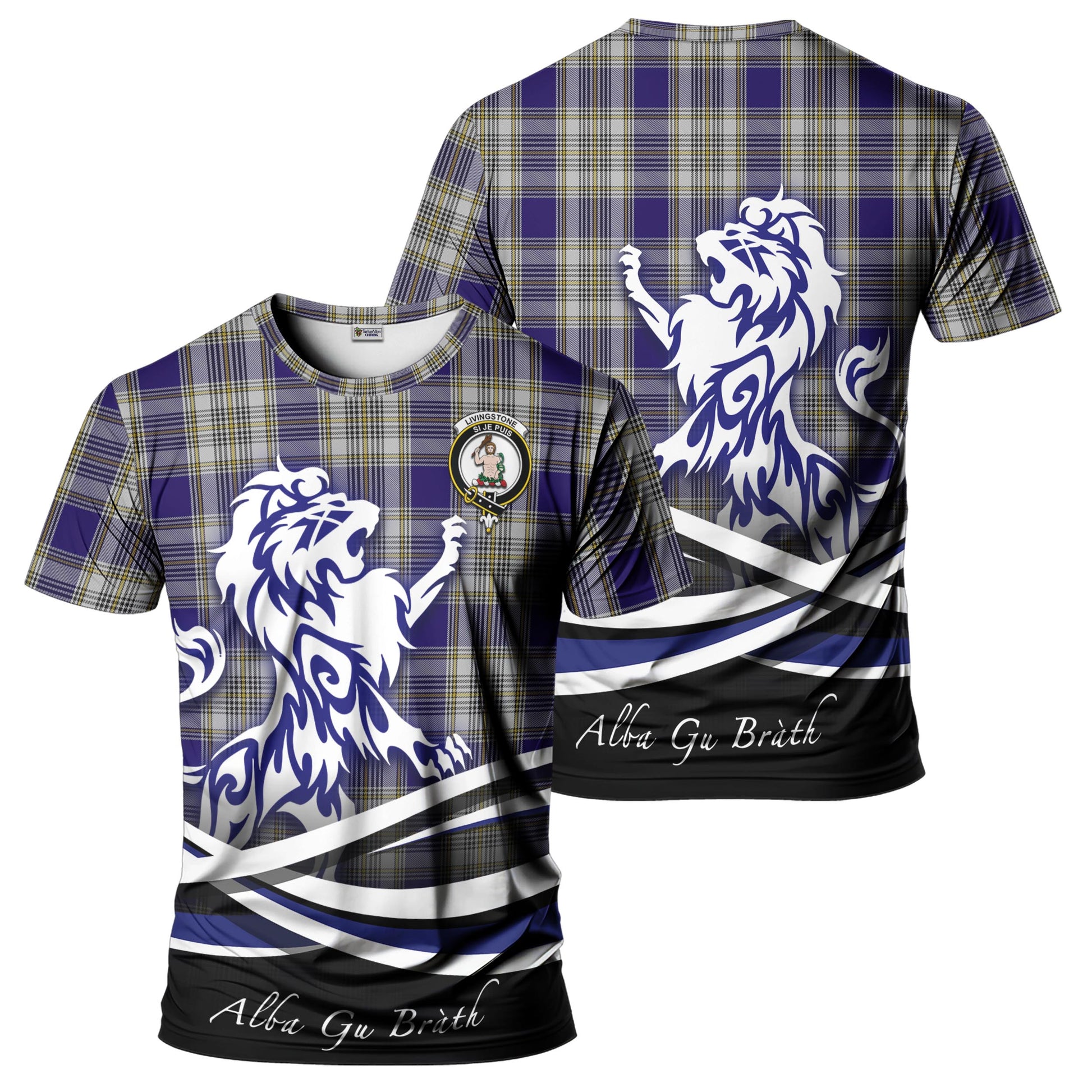 livingston-dress-tartan-t-shirt-with-alba-gu-brath-regal-lion-emblem