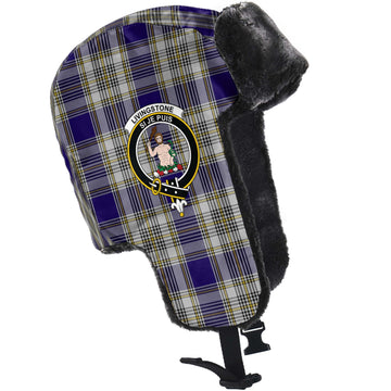 Livingstone Dress Tartan Winter Trapper Hat with Family Crest