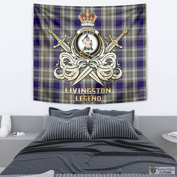 Livingstone Dress Tartan Tapestry with Clan Crest and the Golden Sword of Courageous Legacy