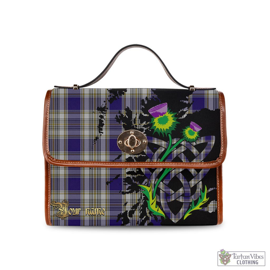 Tartan Vibes Clothing Livingston Dress Tartan Waterproof Canvas Bag with Scotland Map and Thistle Celtic Accents