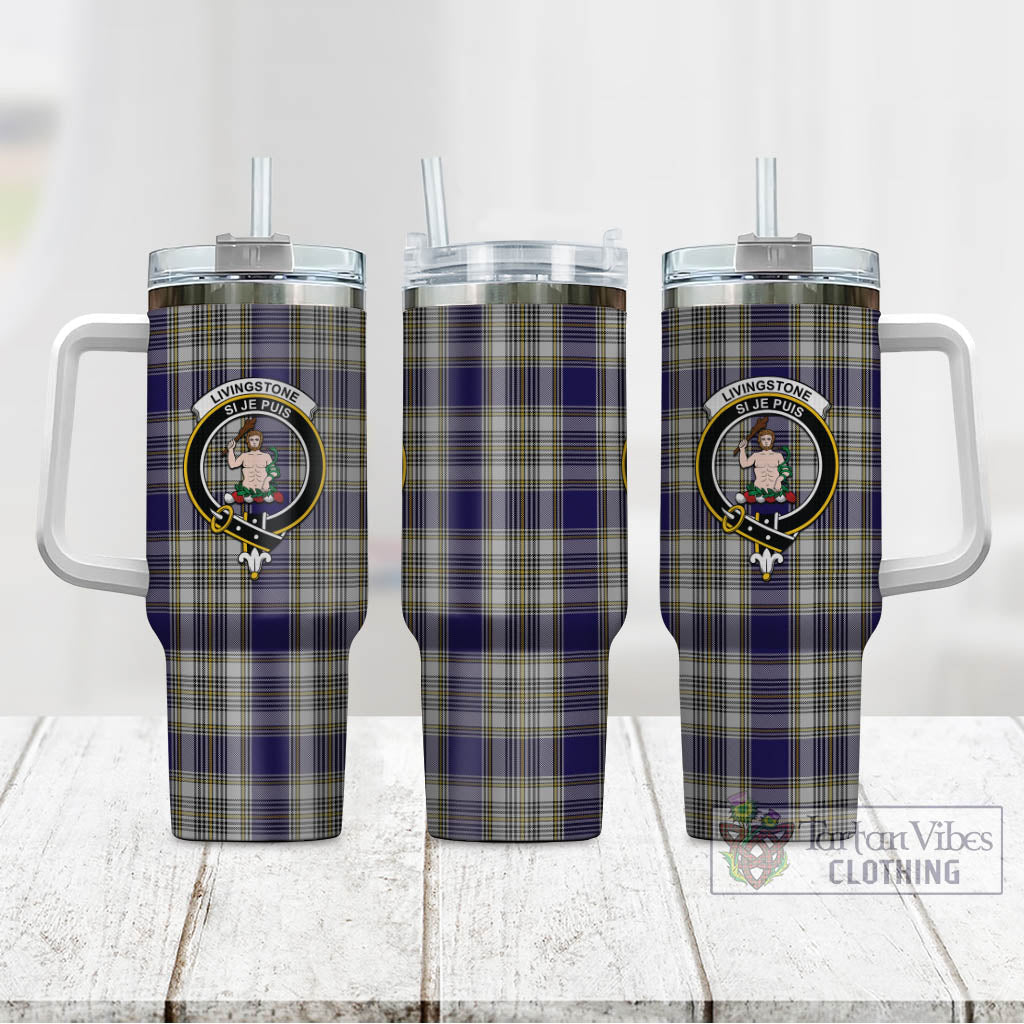 Tartan Vibes Clothing Livingston Dress Tartan and Family Crest Tumbler with Handle