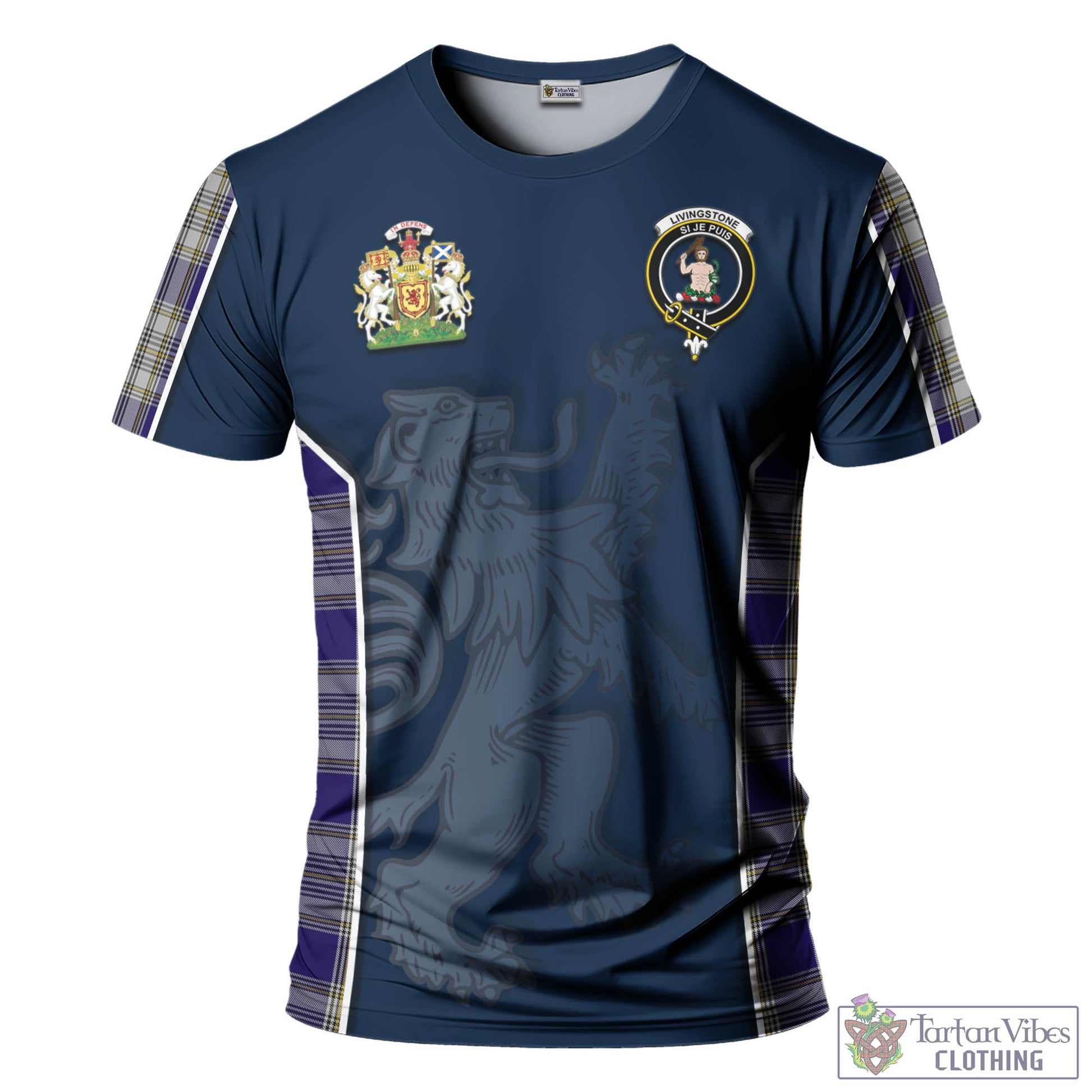 Tartan Vibes Clothing Livingston Dress Tartan T-Shirt with Family Crest and Lion Rampant Vibes Sport Style