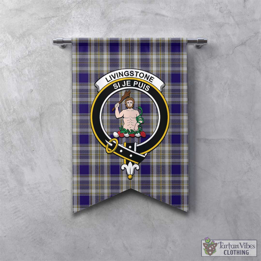 Tartan Vibes Clothing Livingston Dress Tartan Gonfalon, Tartan Banner with Family Crest