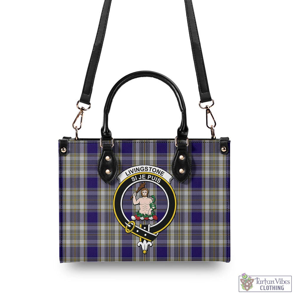 Tartan Vibes Clothing Livingston Dress Tartan Luxury Leather Handbags with Family Crest