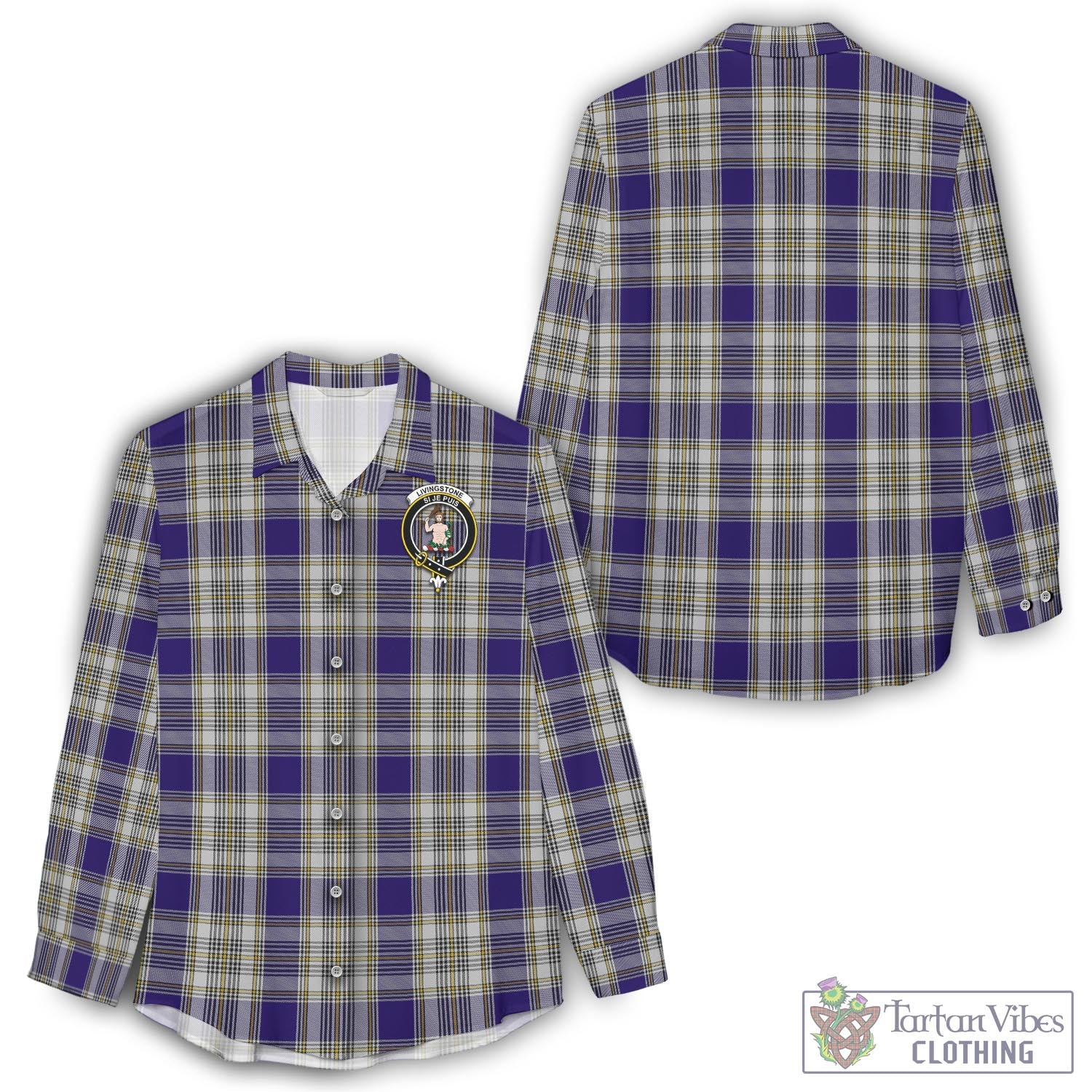 Tartan Vibes Clothing Livingston Dress Tartan Womens Casual Shirt with Family Crest