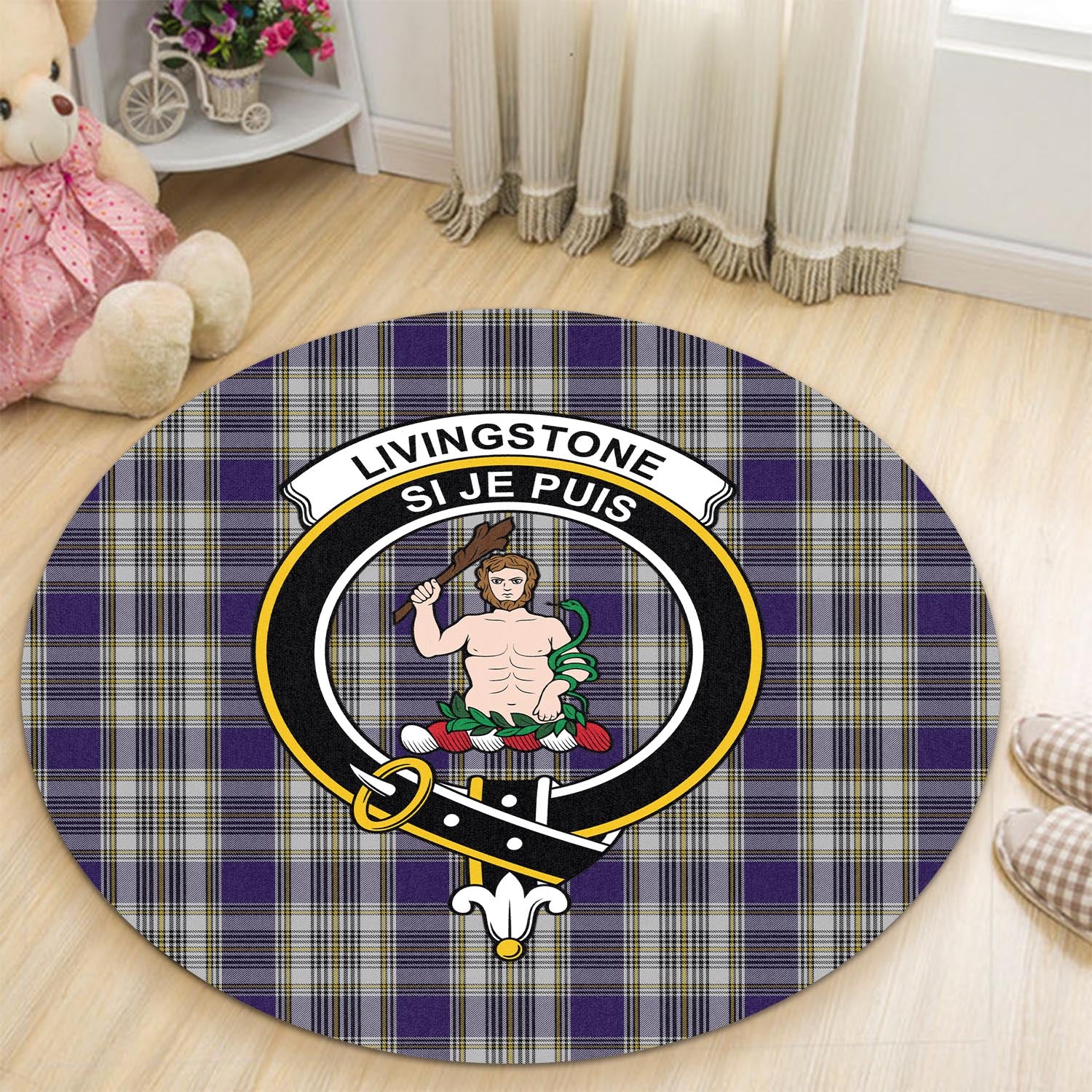 livingston-dress-tartan-round-rug-with-family-crest