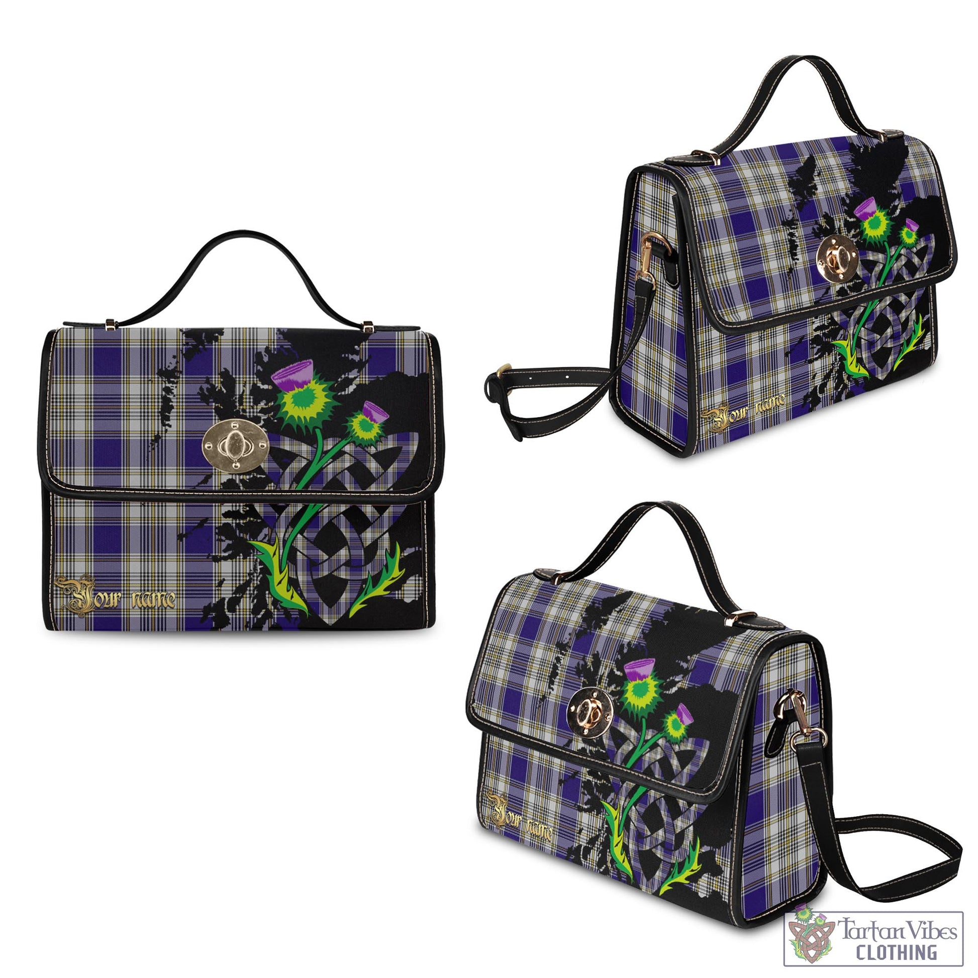 Tartan Vibes Clothing Livingston Dress Tartan Waterproof Canvas Bag with Scotland Map and Thistle Celtic Accents